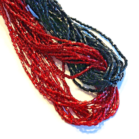 Y2K Beaded Multistrand Choker Necklace Knotted Black & Red Dramatic Statement - Picture 4 of 8